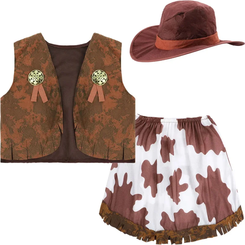 Kid girls Halloween cowboy costume dresses children western cowgirl costumes Purim cosplay event party dress up bs779