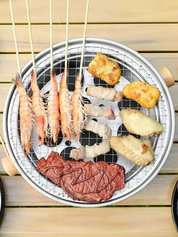 

Портативная многофункциональная печь для обжарки чая, угольный гриль-барбекю, чугунный корпус, сетка из нержавеющей стали, идеально подходит для кемпинга на природе и...