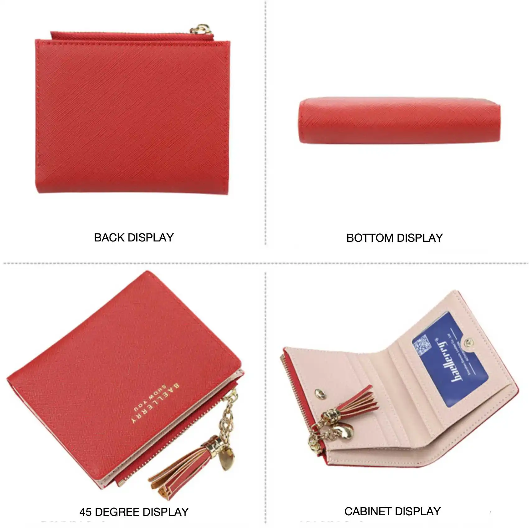 Tassel Colorblock Zipper Buckle Women\'s Short Wallet Fashion Casual PU Leather Coin Purse Multi-Card Holder