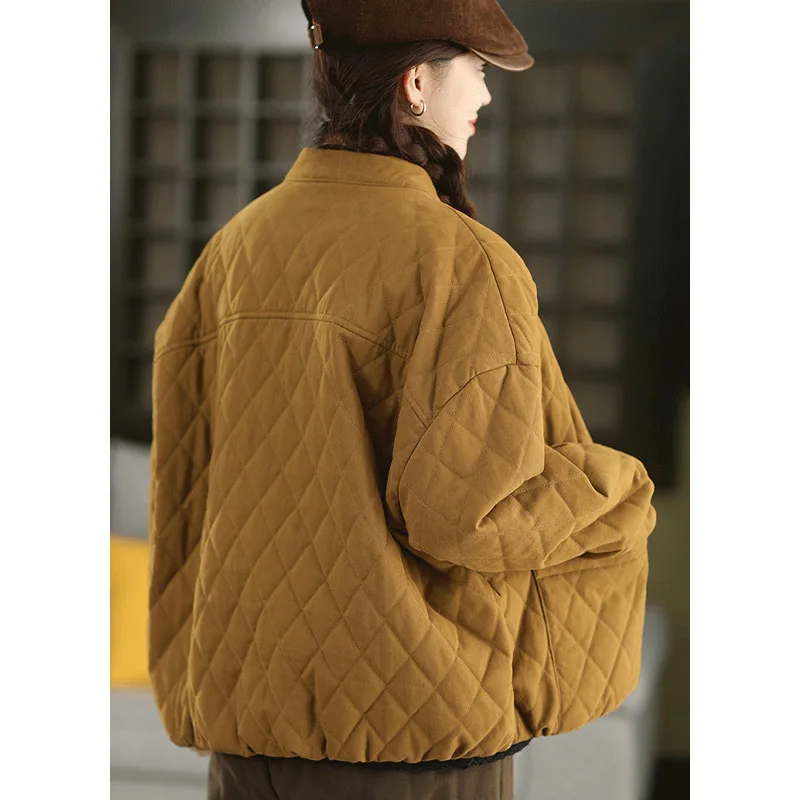 سترات نسائية شتوية كورية منقوشة من Mass Wass سترات مبطنة فضفاضة ودافئة ملابس خارجية كلاسيكية للترفيه معاطف عتيقة