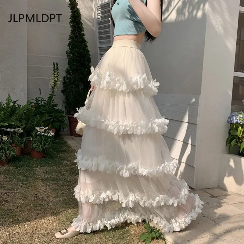 

Бюст женский весенне-летний новый белый лепесток дизайн торта длинная юбка-зонтик плиссированная юбка