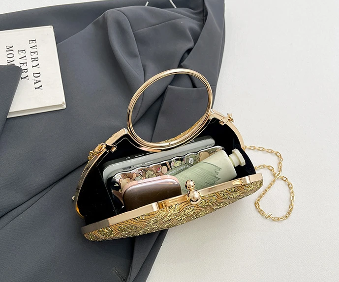 المرأة مساء حقيبة حقيبة كروسبودي مقبض معدني علوي مساء مأدبة حقيبة بريق لامعة صندوق حقيبة كتف حقيبة المعصم الترتر حقيبة السيدات #5