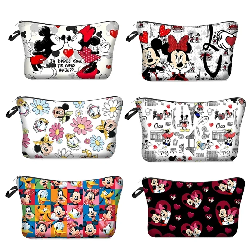 Minnie Mickey Mouse Cosmetic Bag Girls Daily Makeup Brush Cute Cartoon Anime Storage Bags Student Pencil Case Birthday Gift Hot