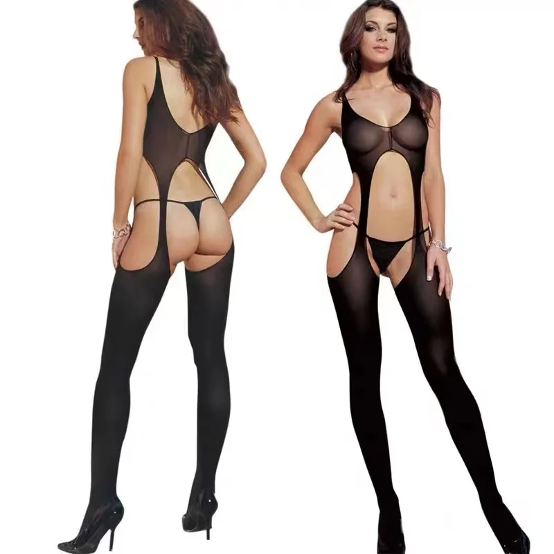 One-Piece Open Crotchless Bodystocking for Sex Lace Transparent Lingerie Plus Size Fishnet Bodysuit Naked Women Erotic Costumes