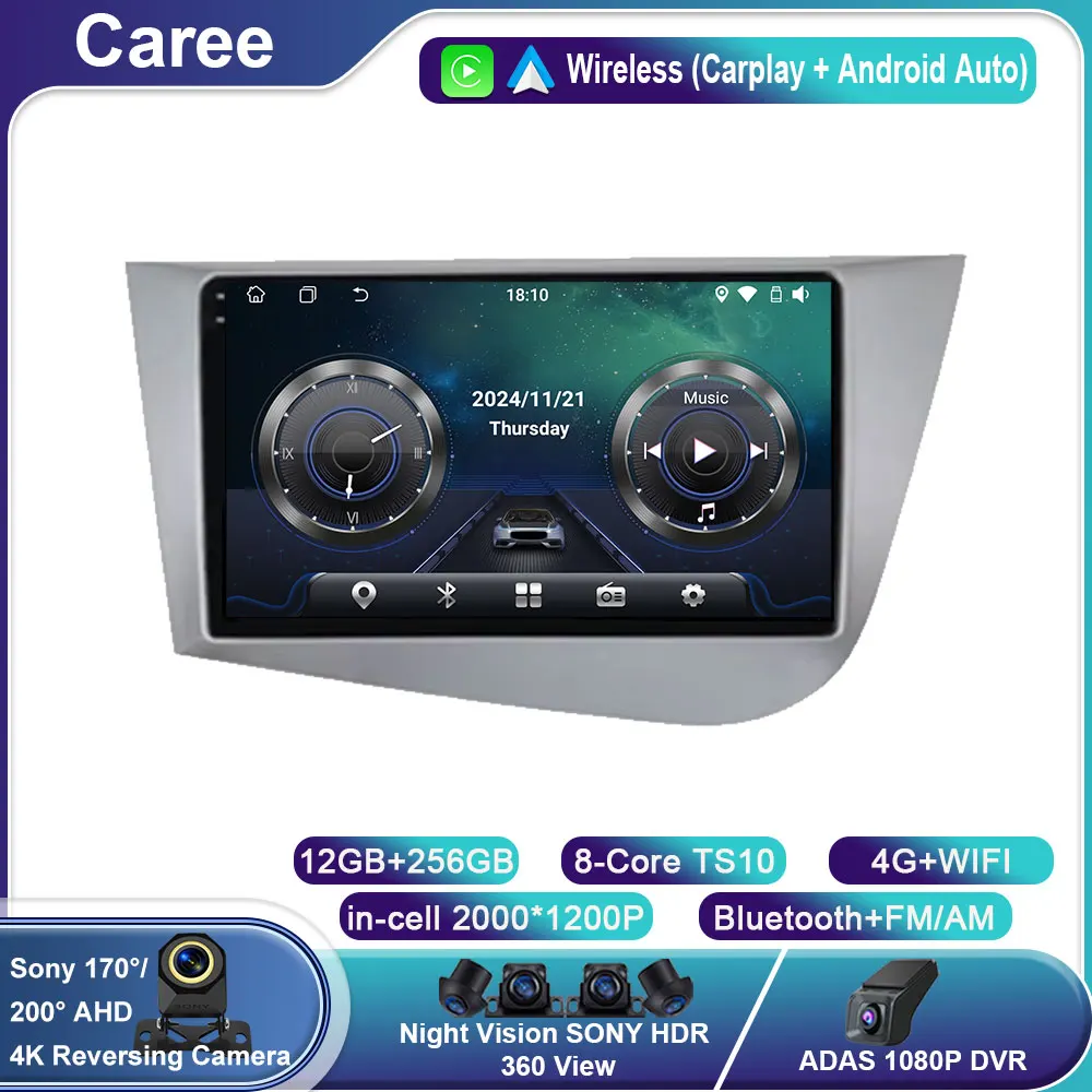 

Android 14 Carplay Auto Car Radio For Seat Leon 2 MK2 2005-2007 2008 2009 2010 2011 2012 GPS Multimedia Player Stereo Wifi+4G BT