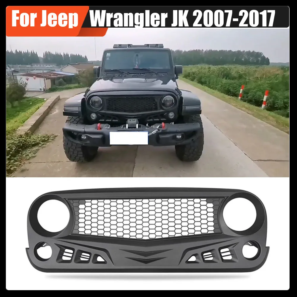 

Front Racing Grill Hood Grille ABS Matte Black Auto Parts Front Bumper Mesh Grilles Trim Cover For Jeep Wrangler JK 2007-2017