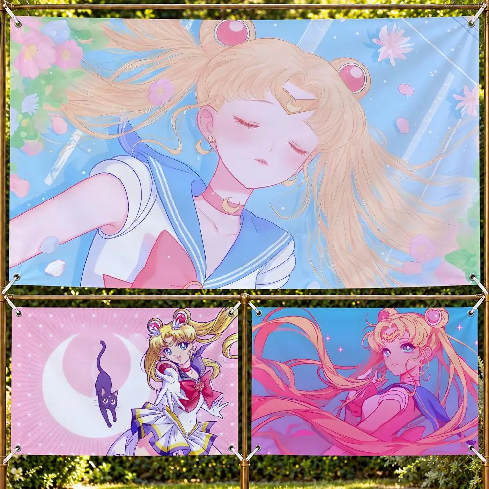 Sailor Moon Flags Decorative Wall Hanging Banner Bedroom Dorm Music Room Garden Party