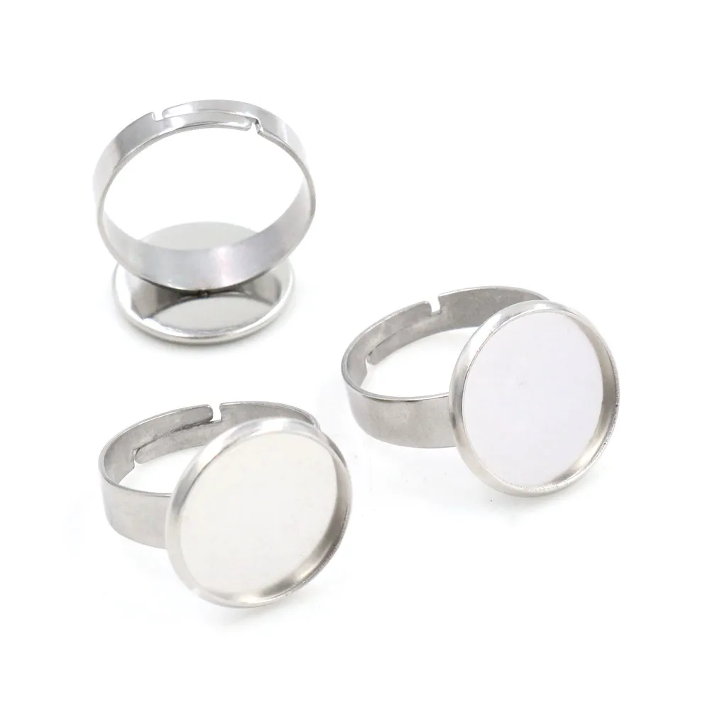 Bague ajustable en acier inoxydable, ne se décolore pas, Cabochons en verre, 10/12/14/16/18/20/25mm