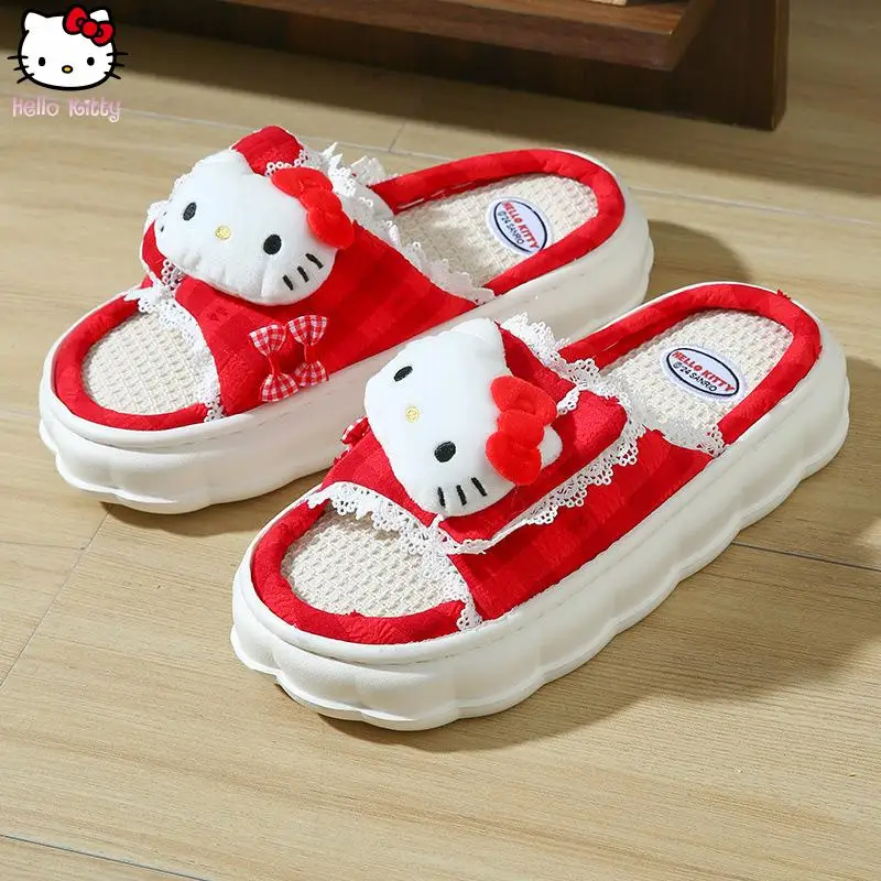 

Аниме Hello Kitty Kawaii тапочки для девочек Sanrio Kuromi Cinnamoroll женские летние домашние модные удобные сандалии на толстой подошве подарок