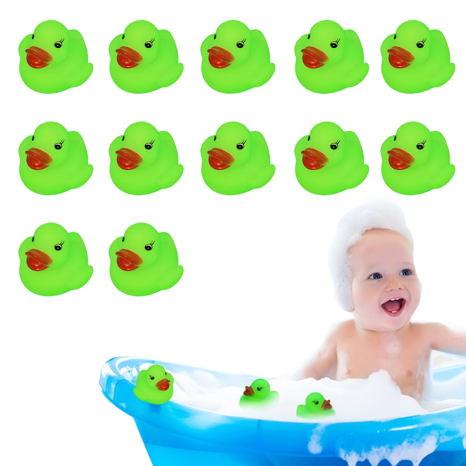 Green Rubber Duck Glow In The Dark Bath Toy 12 Pcs Glowing Rubber Ducks Float And Squeak Small Green Luminous Rubber Ducks Bath