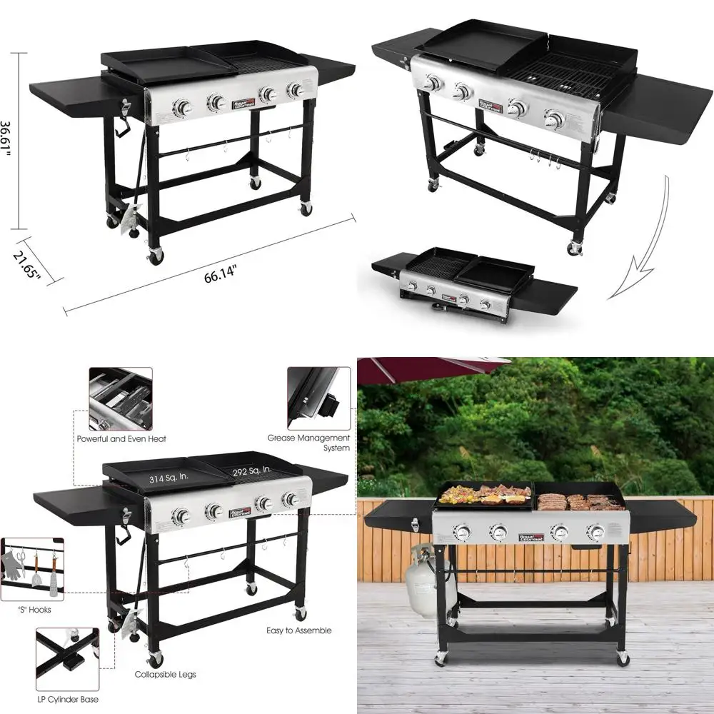 

4-Burner Propane Gas Grill and Griddle with 48,000 BTUs, Outdoor Cooking Companion for Camping and Tailgating