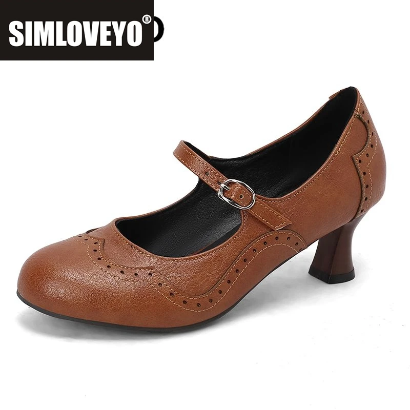 

SIMLOVEYO Брендовые повседневные женские туфли-лодочки с круглым носком, необычные каблуки 6 см, с пряжкой и ремешком, большой размер 48 49 50, мягкая весенняя обувь для женщин
