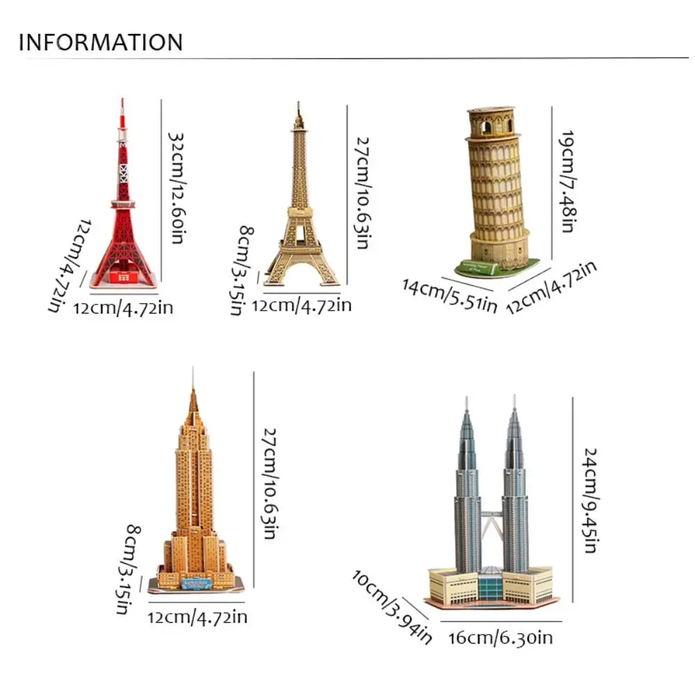 世界的に有名な建物モデル,3Dミニ段ボールパズル,エッフェル塔,帝国,建設玩具,紙