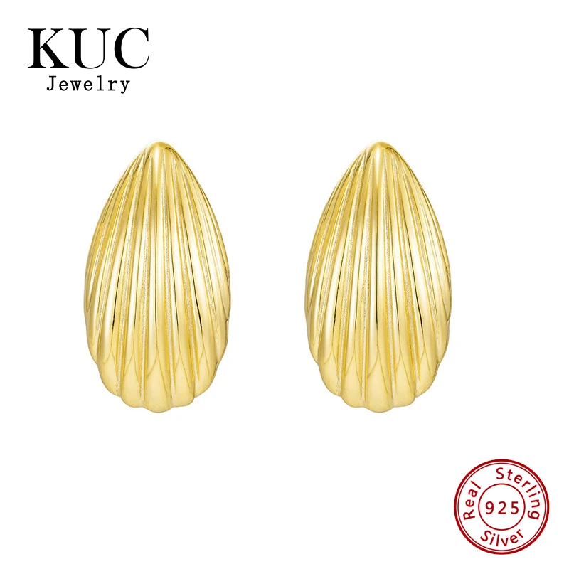 

925 Sterling Silver Earrings Original Certified Striped Melon Seed Stud Earrings For Women Luxury Jewelry Gold Earrings