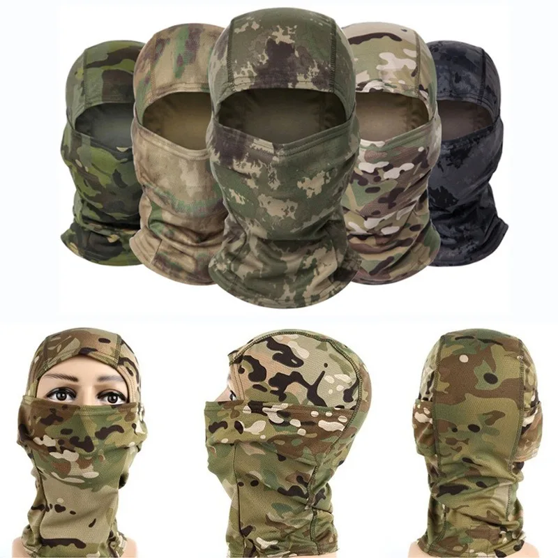 Outdoor cycling full face hood hood wild fishing anti-sand Russian camouflage hood double-sided mesh cloth breathable