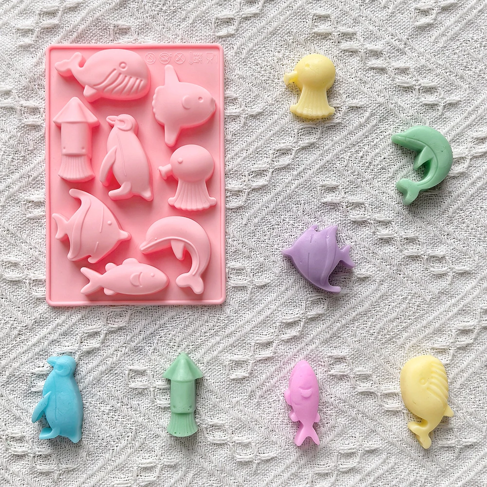 1pc  8-cavity ocean fish shaped baking silicone mold, used for gummies, DIY chocolates, candies, cake decoration baking tools