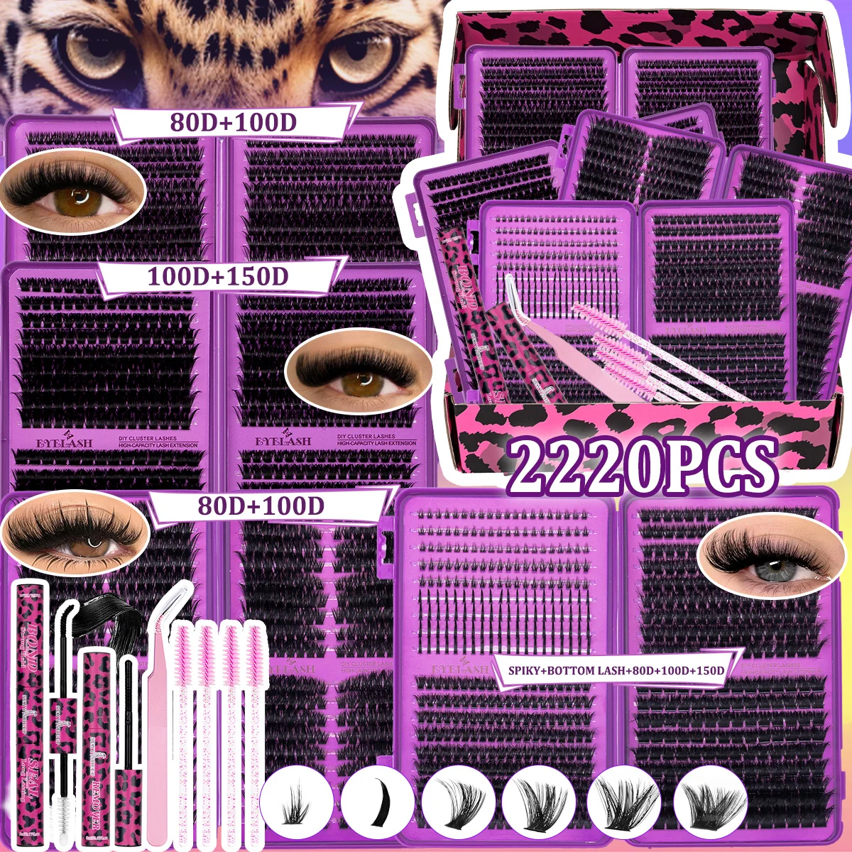 Wimpern-Cluster-Set D-Curl Natürlicher Look Wispy Wimpernverlängerungs-Set mit dünnem, weichem Band, Kleber und Versiegelung, Geschenk für Halloween und Weihnachten – Detail 1