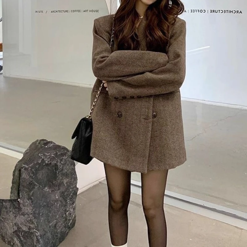 Suit Woolen Coat Women's 2025 Autumn and Winter New Hepburn-style Small Man Thickened Woolen Jacket Women's Clothing