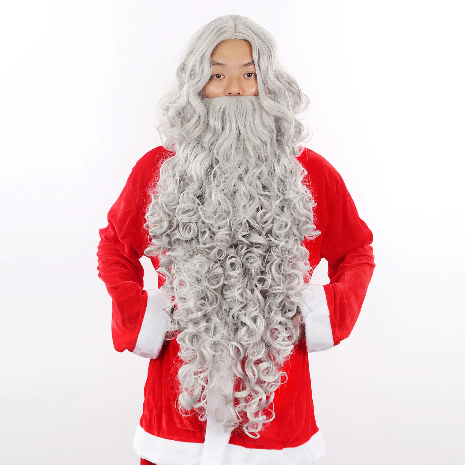 Christmas Gift Santa Claus Wig and Beard Synthetic Hair Cosplay Wigs for Men White Curly Long Synthetic Hair Wigs For Adult