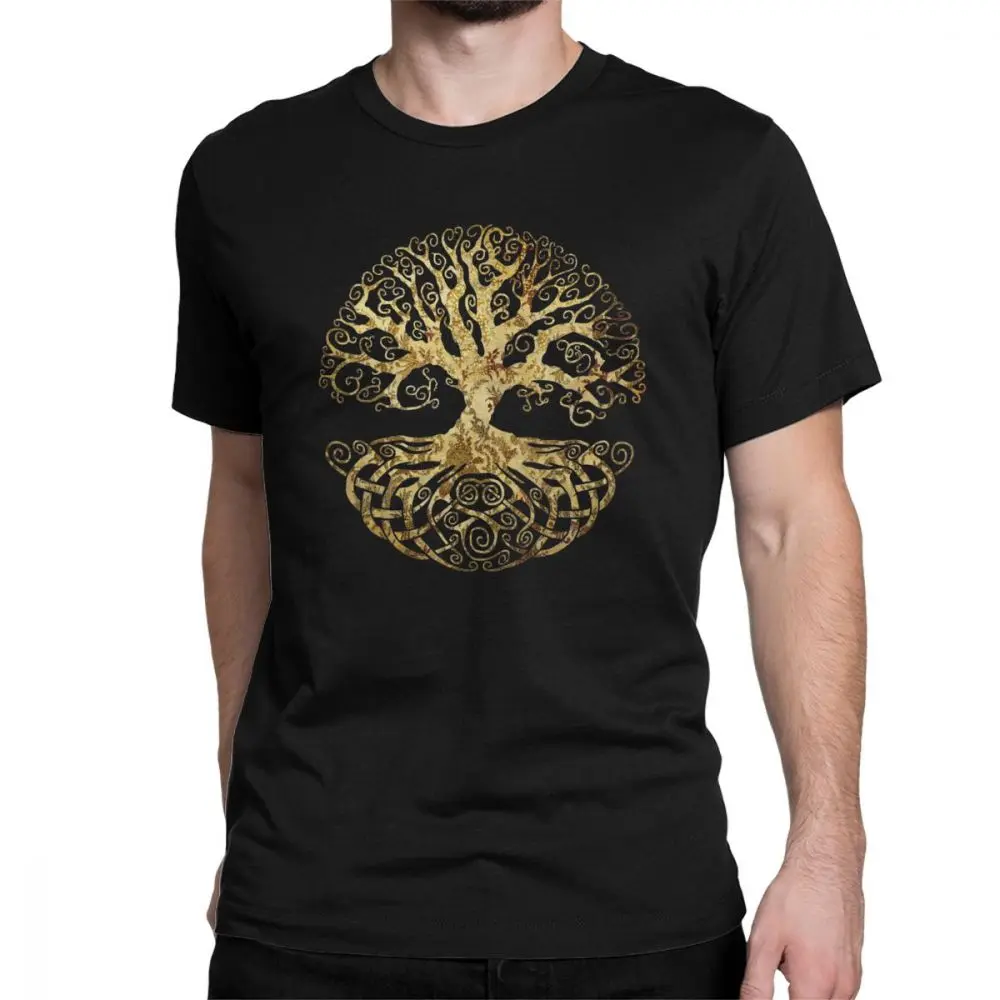 Tree Of Life T-Shirt for Men Forest Nature Budda Symbol Novelty Pure Cotton Tees Round Neck Short Sleeve T Shirts Birthday Gift