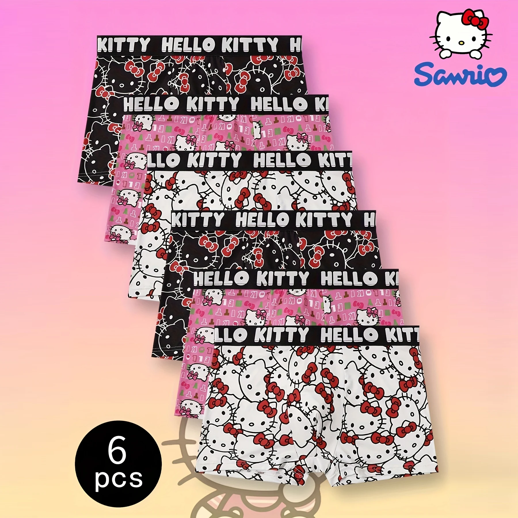 Paquete de 6 Calzoncillos Deportivos para Hombre con Estampado de Hello Kitty, Talla Grande, Transpirables, de Secado Rápido, Calzoncillos Boxer para Mujer