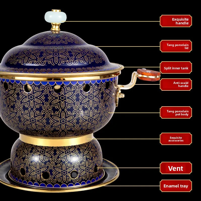 Olla de Cobre Azul Jingtai para Hot Pot, Ecológica, Funciona con Aceite o Alcohol, Individual, de Cobre Esmaltado Puro, Regalo Chino