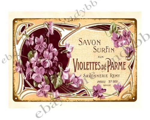 1 pcs,French 1910s Perfume Savon Surfin Aux Violettes de Parme Paris metal tin sign