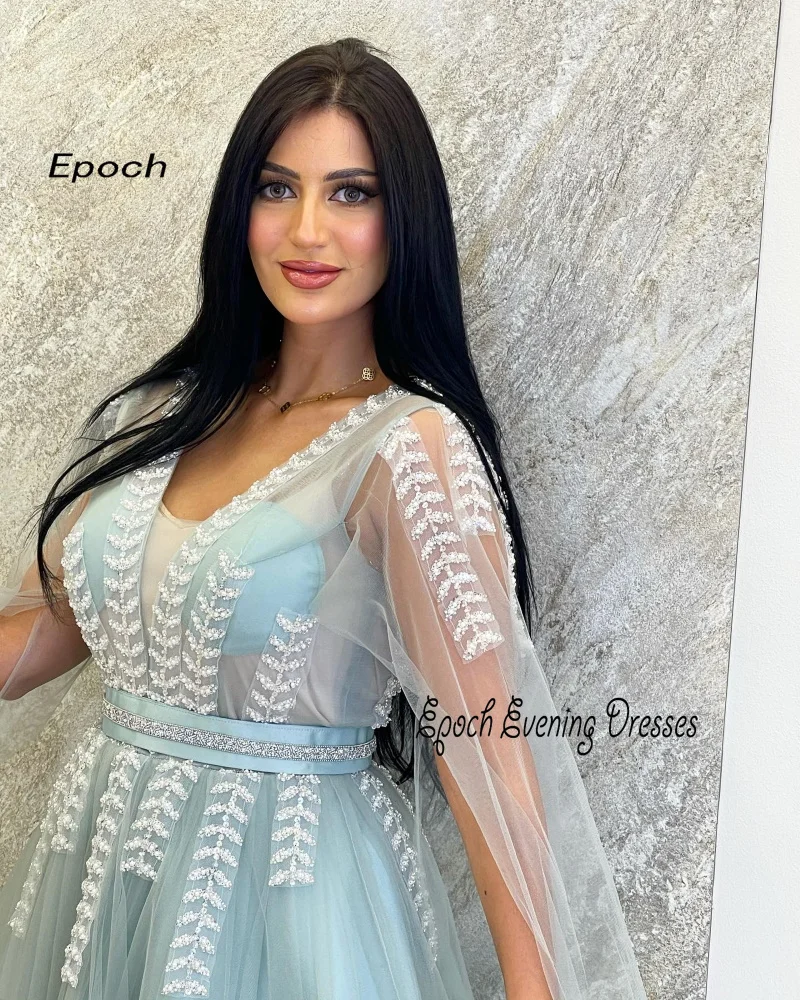 Epoch abito da sera in Organza a-line elegante scollo a v muslimex squars cnain chiffon abito da ballo impero con paillettes lucido con scialle donne Sexy 2024 nuovo