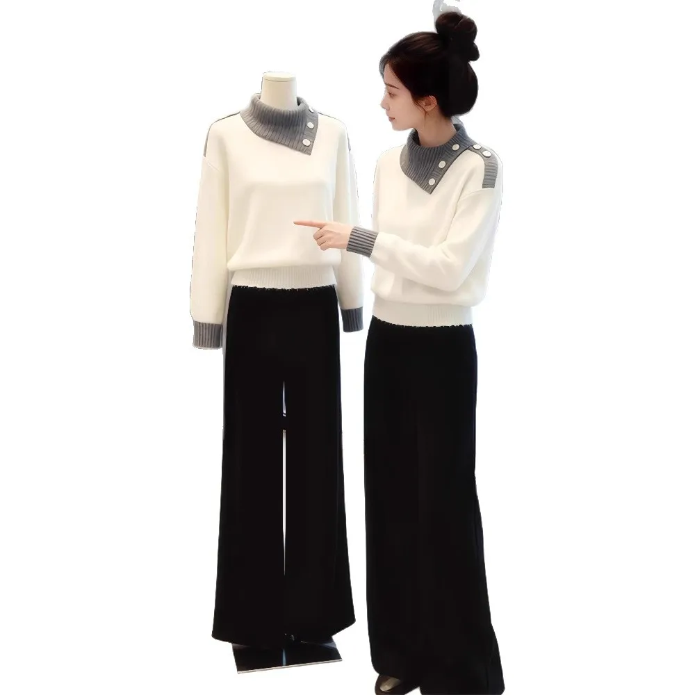 

Korean Style Knit Set 2026, Sweater and Pants 2 Piece Outfit for Women, Casual Winter Matching Lounge Set