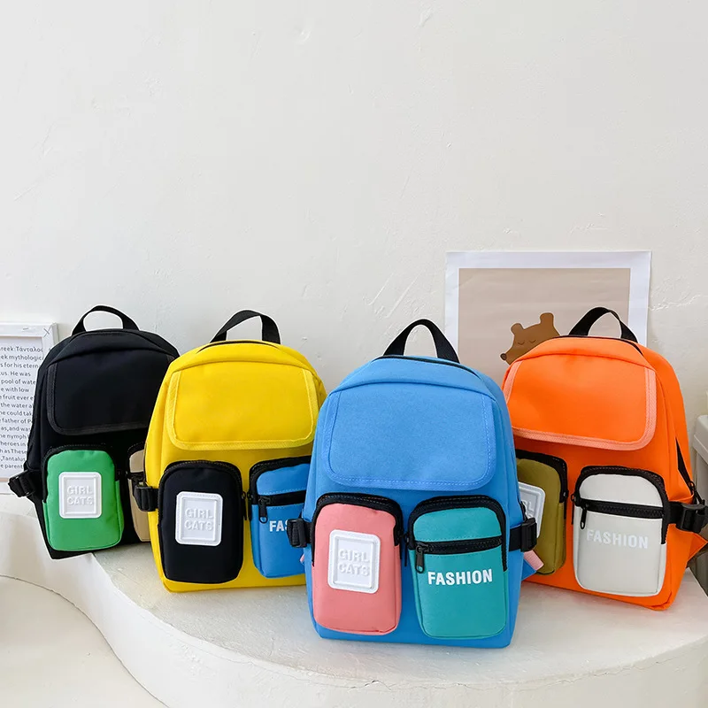 Mochila das crianças 2022 novo contraste cor carta impresso meninos meninas saco de escola infantil bonito jardim de infância crianças mochila de náilon