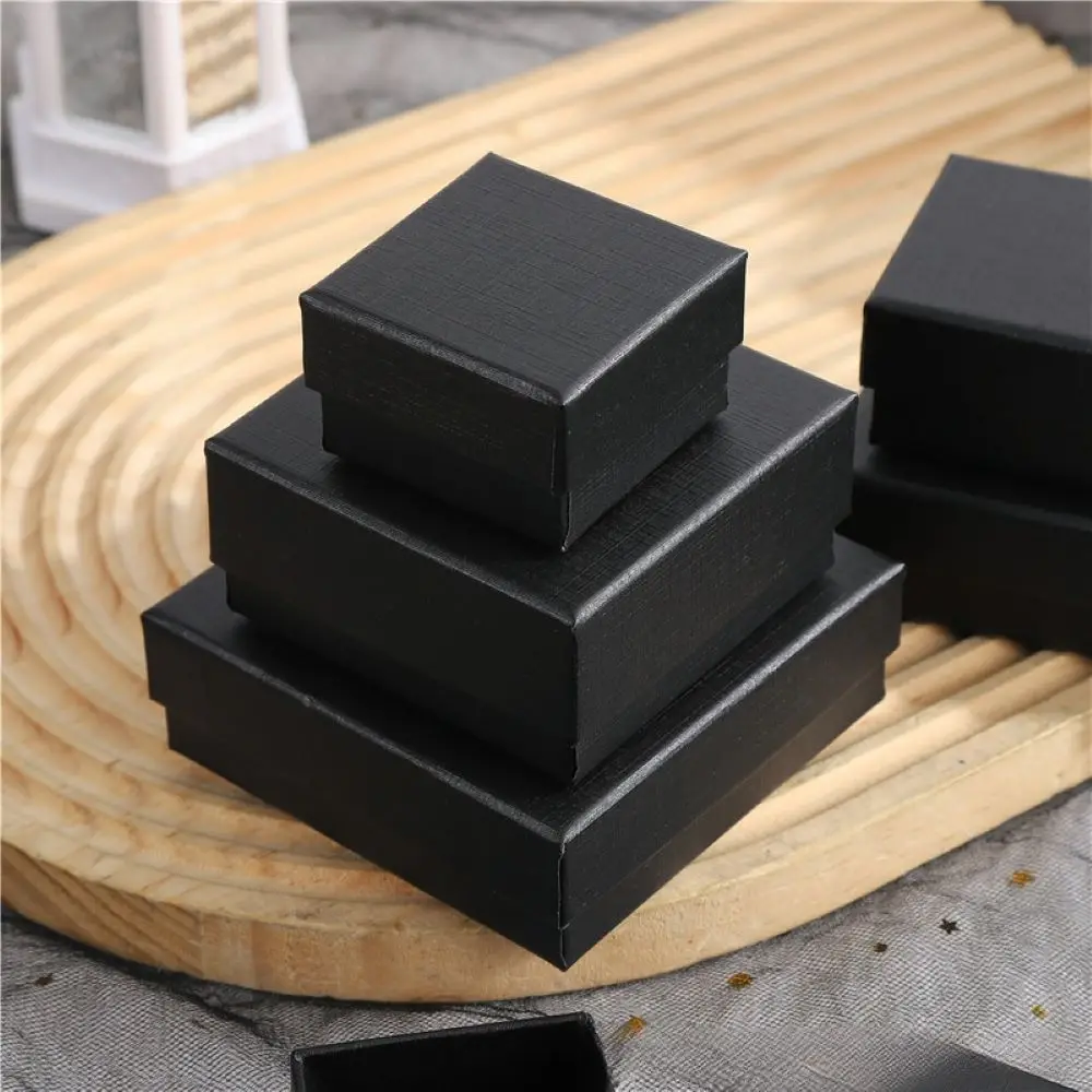 

50pcs Luxury Paper Jewelry Packaging Black Jewellery Organizer Gift Boxes for Earring Necklace Bracelet Rings Cardboard Packing