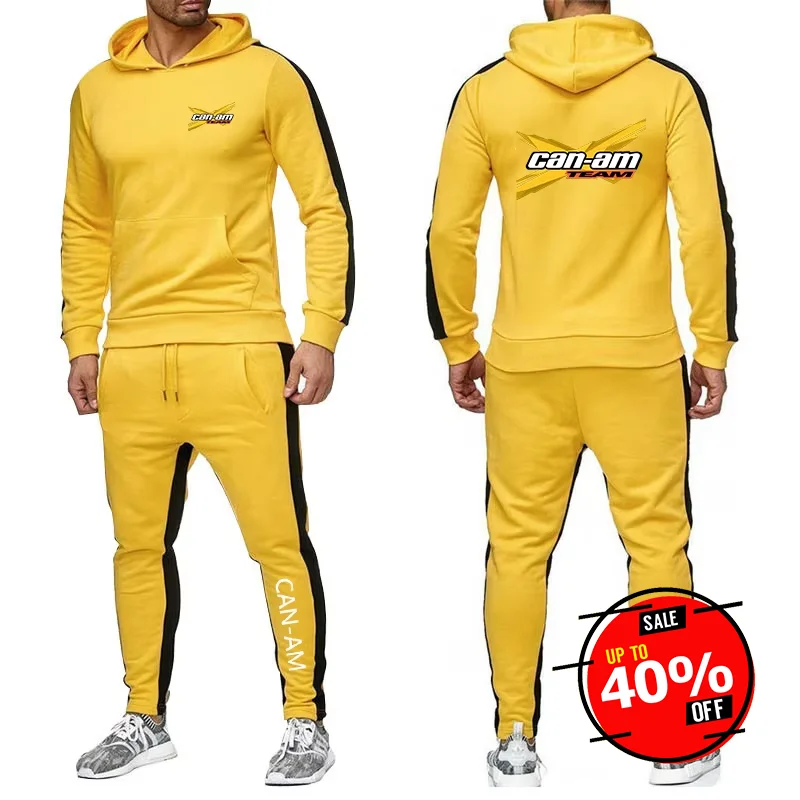 2025 Spring Autumn CAN-AM BRP Logo Print Casual Long Sleeve Hoodies+Jogger Sweatpants Suit Men's Solid Color Sports Fashion Sets
