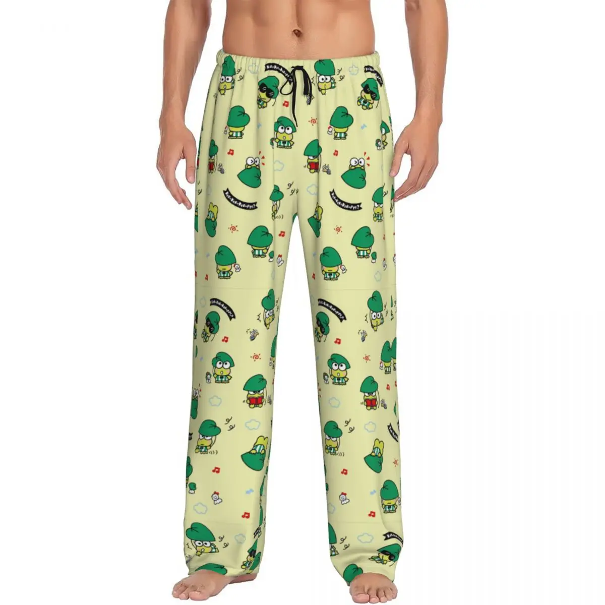 Pantalones de pijama Keroppi personalizados para hombre, ropa de dormir con estampado de dibujos animados de Anime, pantalones con bolsillos