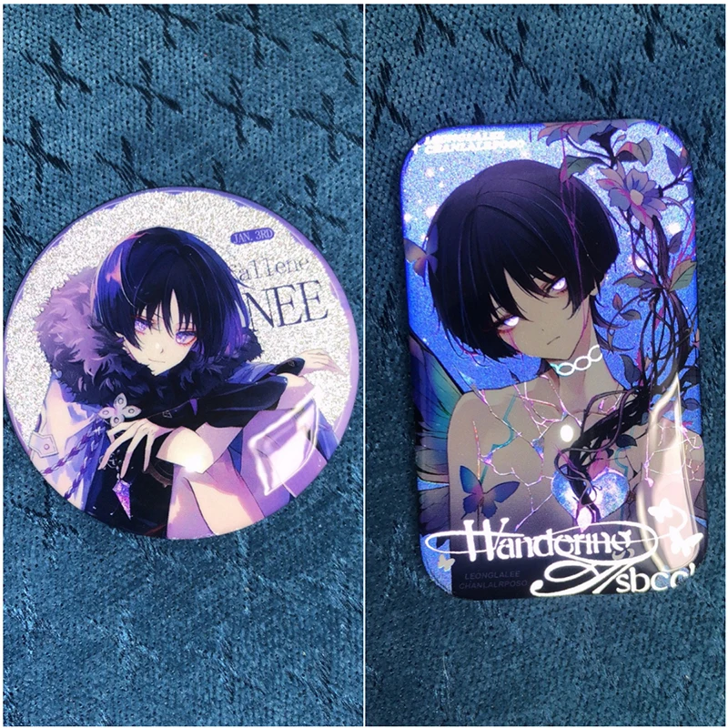 2 szt./zestaw Wanderer Kabukimono Balladee Scaramouche Hat Guy prostokątna przypinka 58mm broszka cosplay ozdoba prezent — zdjęcie 3