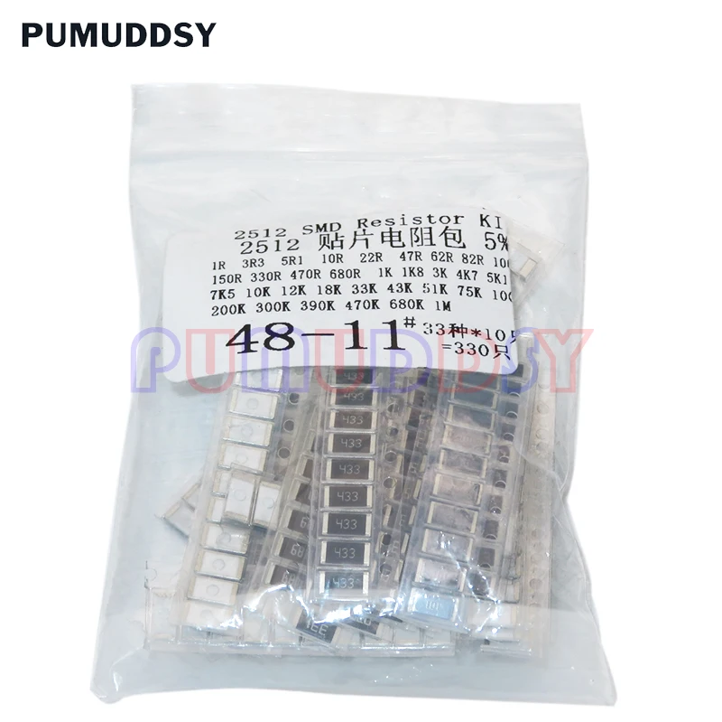 2512 SMD Resistor Kit Assorted Kit 1ohm-1M Ohm 5% PUMUDDSY 33valuesX 10pcs=330pcs DIY Kit