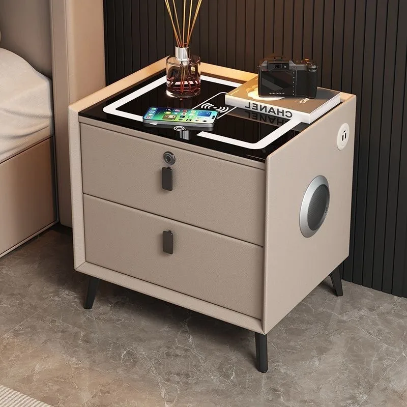 Multifunctional Smart Bedside Cabinet with Wireless Charging LED Nightstand with Fingerprint Lock USB Bedroom Furniture