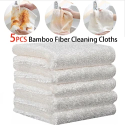 1/5PCS Natural Bamboo Fiber Thickened Cleaning Cloth White Dish Towel Kitchen Scouring Pad Easy To Clean Bathroom Rags Dishcloth