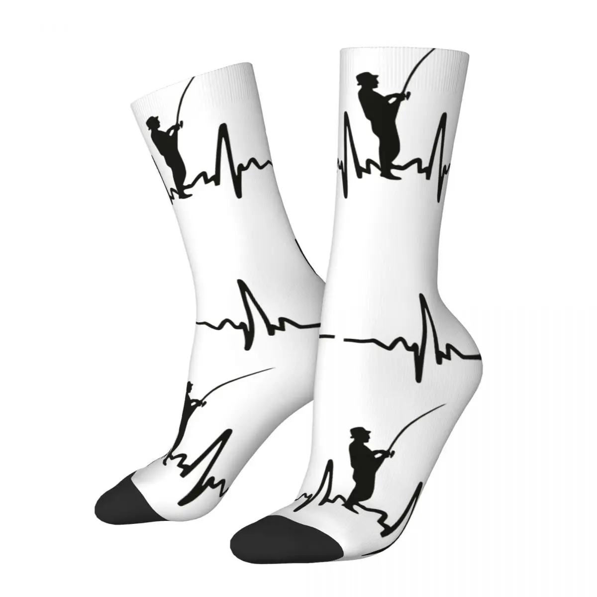 

Fisherman Heartbeat Fishing Decal Socks All Season Long Socks Accessories for Man's Woman's Gifts