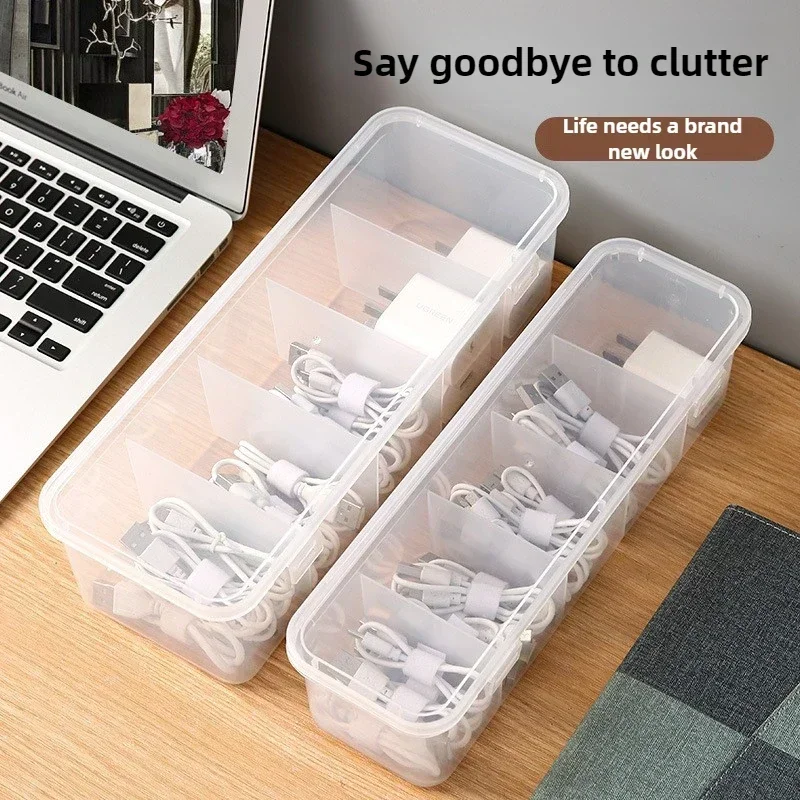 Organizador de cables de datos, caja transparente de clasificación, organizador de tarjetas a prueba de polvo con tapa, caja de colección para oficina y hogar