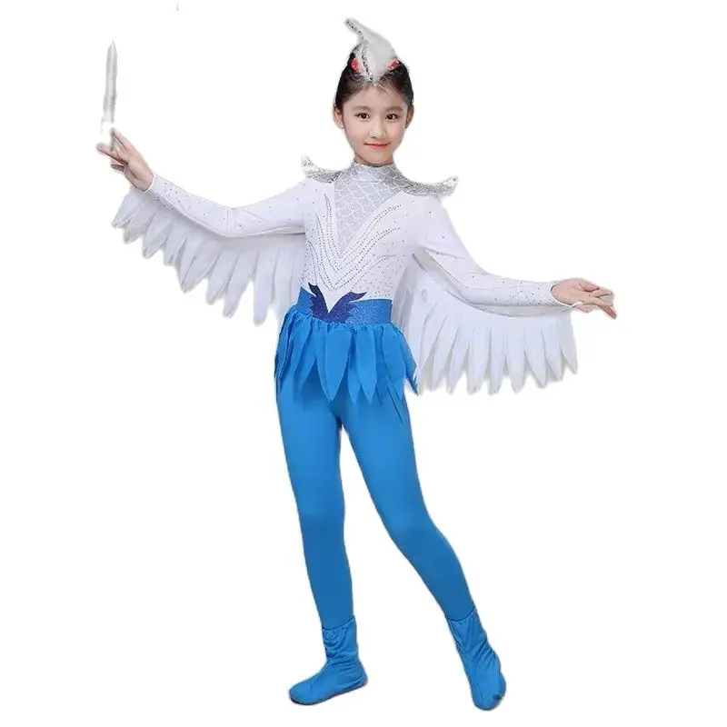 Kids Blue Bird Costume For Girls Boys Halloween Costumes Stage Performance Festival Dance Clothes Cute Animal Clothing Carnival