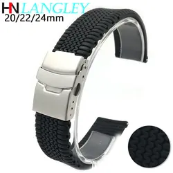 Correa de silicona para reloj de 20mm, 22mm y 24mm, hebilla plegable, bandas de goma deportivas suaves impermeables, pulsera para hombre, accesorios para reloj Huawei