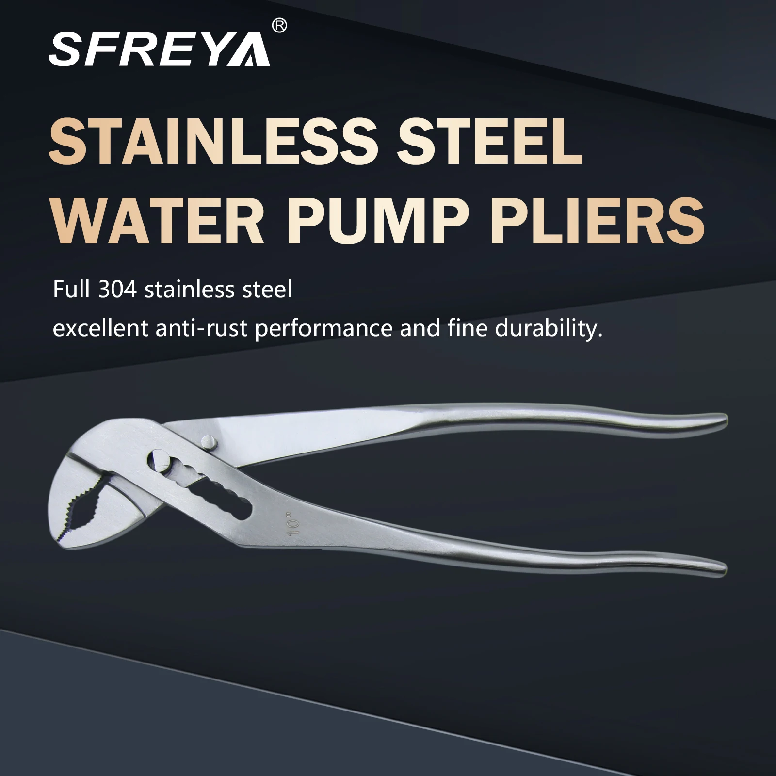 SFREYA S3142 304 Stainless Steel Water Pump Pliers Hand Tool for for Pipe Clamping and Mechanical Repair