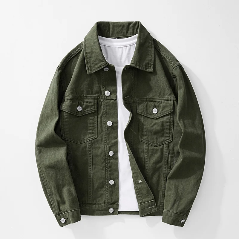 

DLL0523 Retro pure cotton street Japanese retro denim jacket for men, fashionable solid color, trendy men