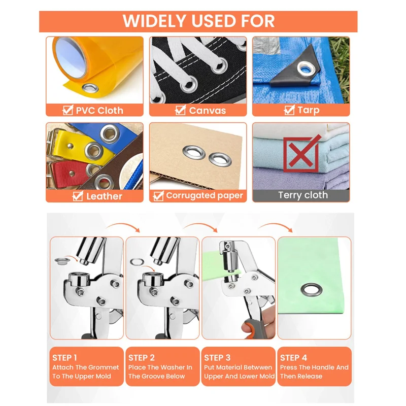 

AB42-800 PCS Набор инструментов для люверсов Пресс-клещи для люверсов 3/8 дюйма (10 мм) Ручной инструмент для люверсов, набор прокладок для тяжелых условий эксплуатации