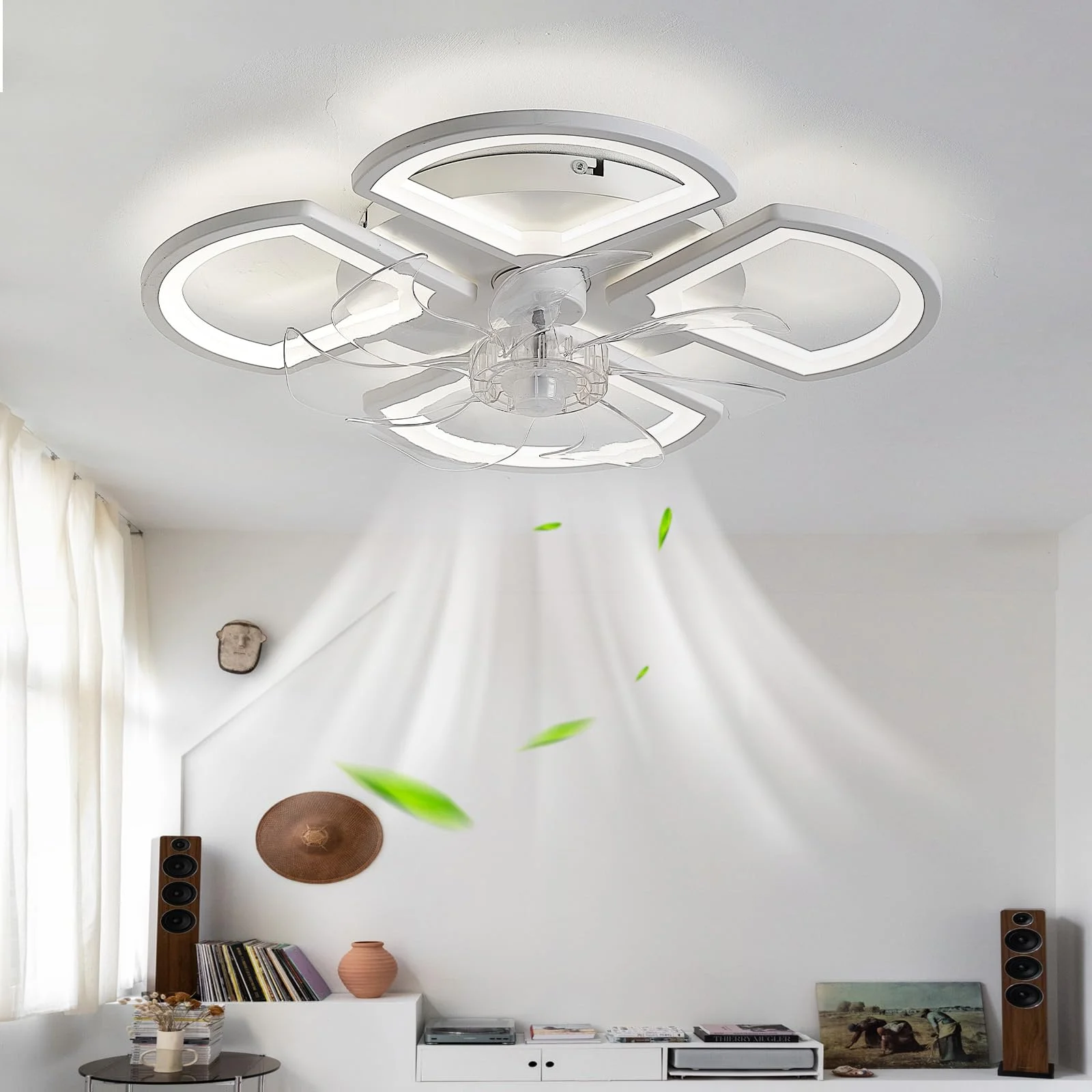 

Потолочные вентиляторы с подсветкой и дистанционным бесшумным светодиодным реверсивным вентилятором, потолочный светильник с регулируемой яркостью, 6 скоростей для спальни, гостиной, белый, 50 см