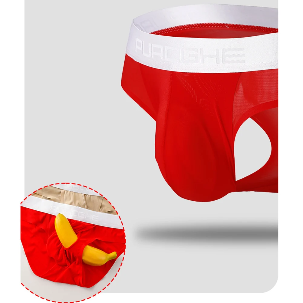 Men Separate Bag Pouch Lingerie Underpants Ice Silk Briefs Soft Breathable U Convex Pouch Underwear No Trace
