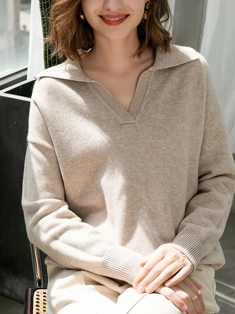 polo collar Autumn Winter Sweater pullovers Women 2022 loose thick cashmere Sweater Pullover women oversize sweater jumper