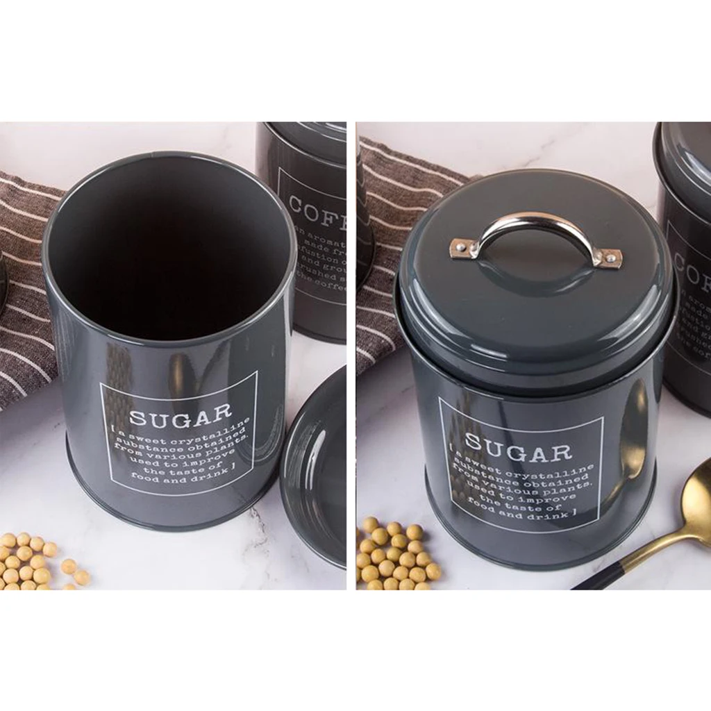 Set of 3 Metal Kitchen Food Coffee Sugar Tea Storage Tin Canister Jar Container with Lid for Kitchen Storage Canister