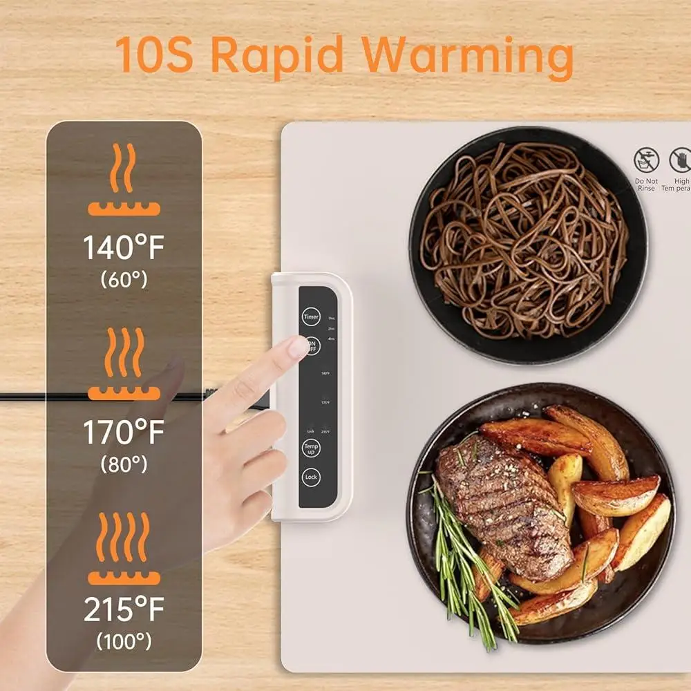 Electric Food Warming Mat Adjustable Temperature Silicone Heating Pad Parties Camping Outdoor Use Timer Function