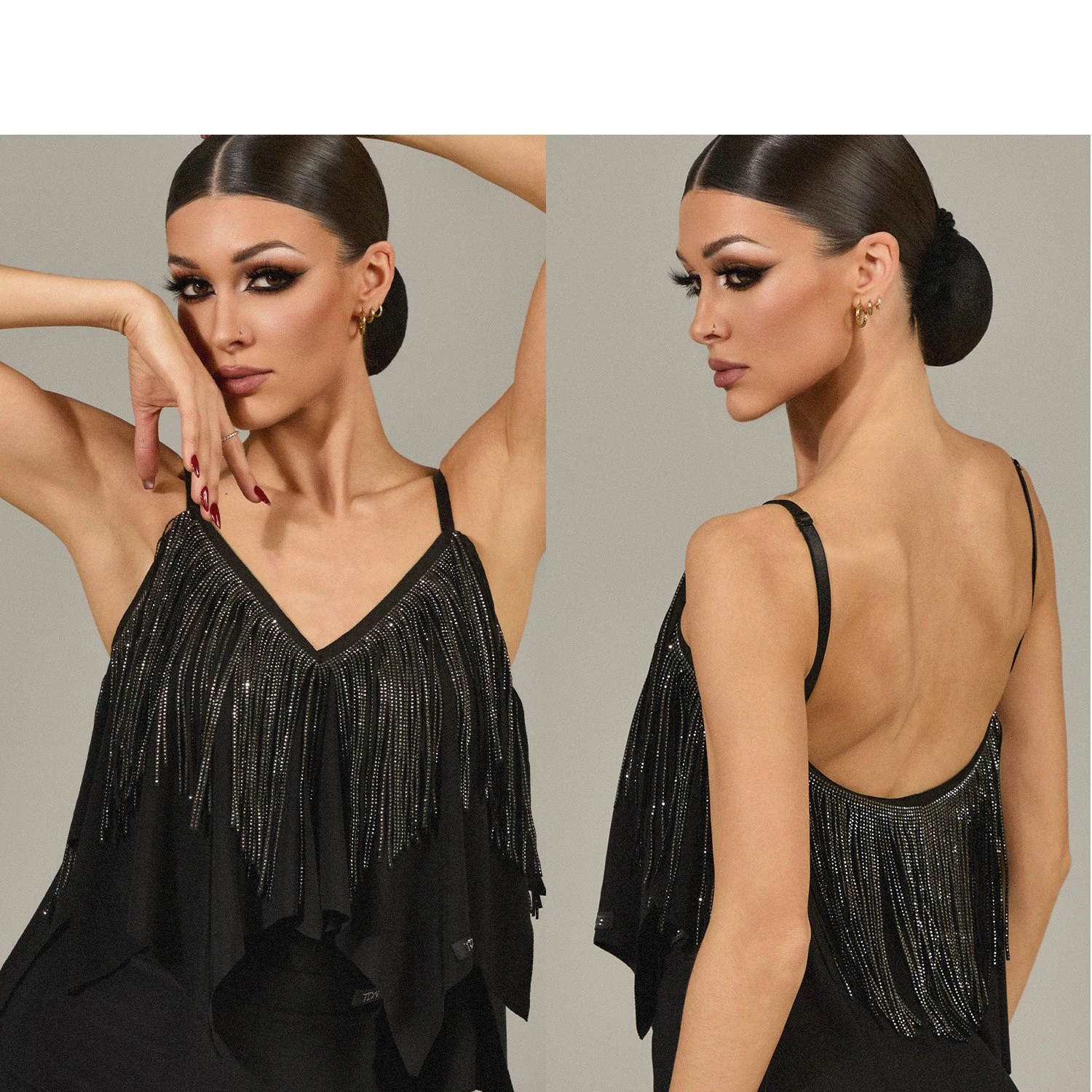 

Новая женская одежда для латиноамериканских танцев, топы с рюшами и стразами, леотарды с V-образным вырезом, одежда для соревнований по ча-ча-ча и румбе для взрослых, SS1403